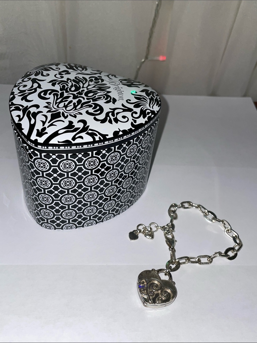 Brighton Heart Bracelet Silver Locket Charm Bracelet with Decorative Tin Box